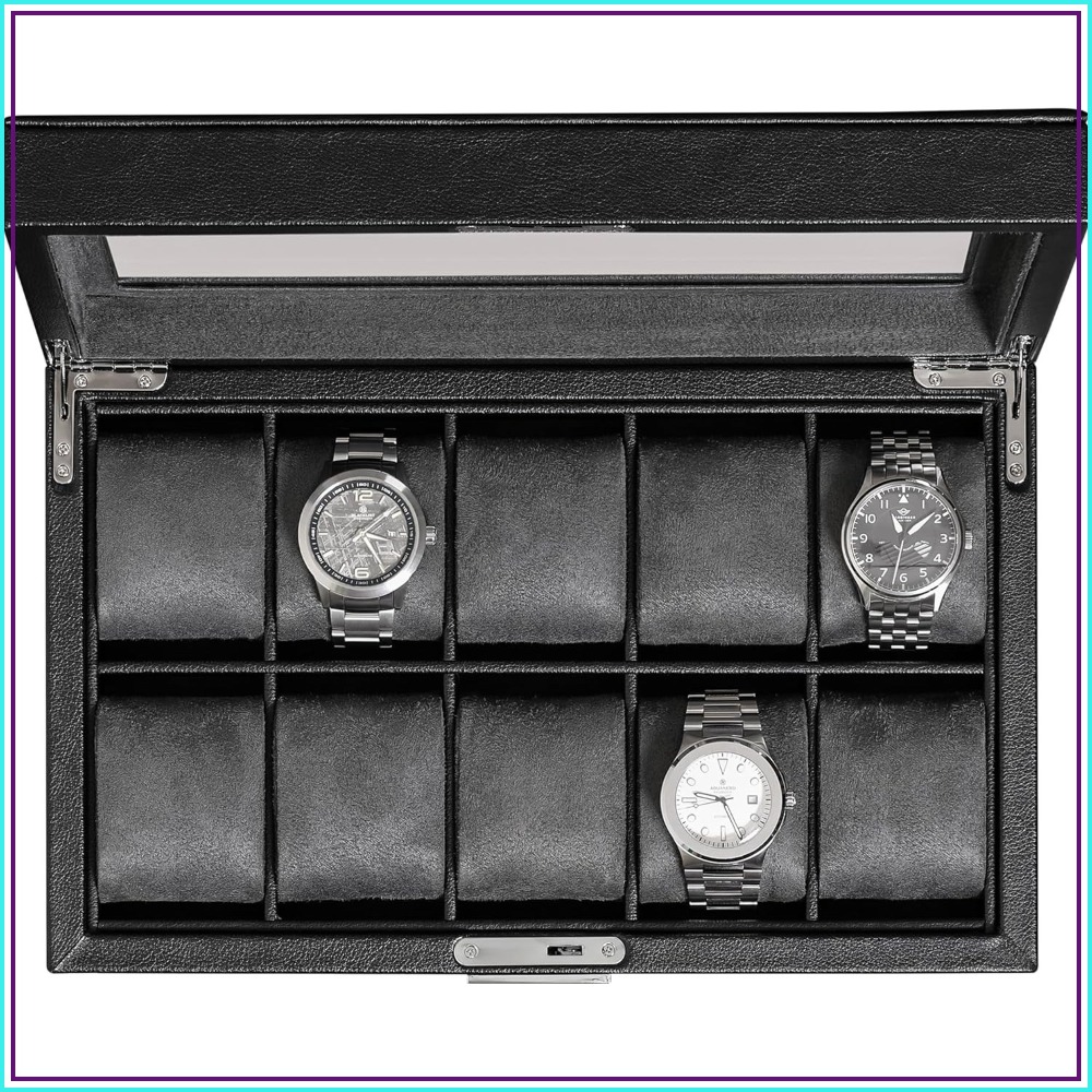 Luxury Watch Women - 10 Slot Locking Leather Watch Box
