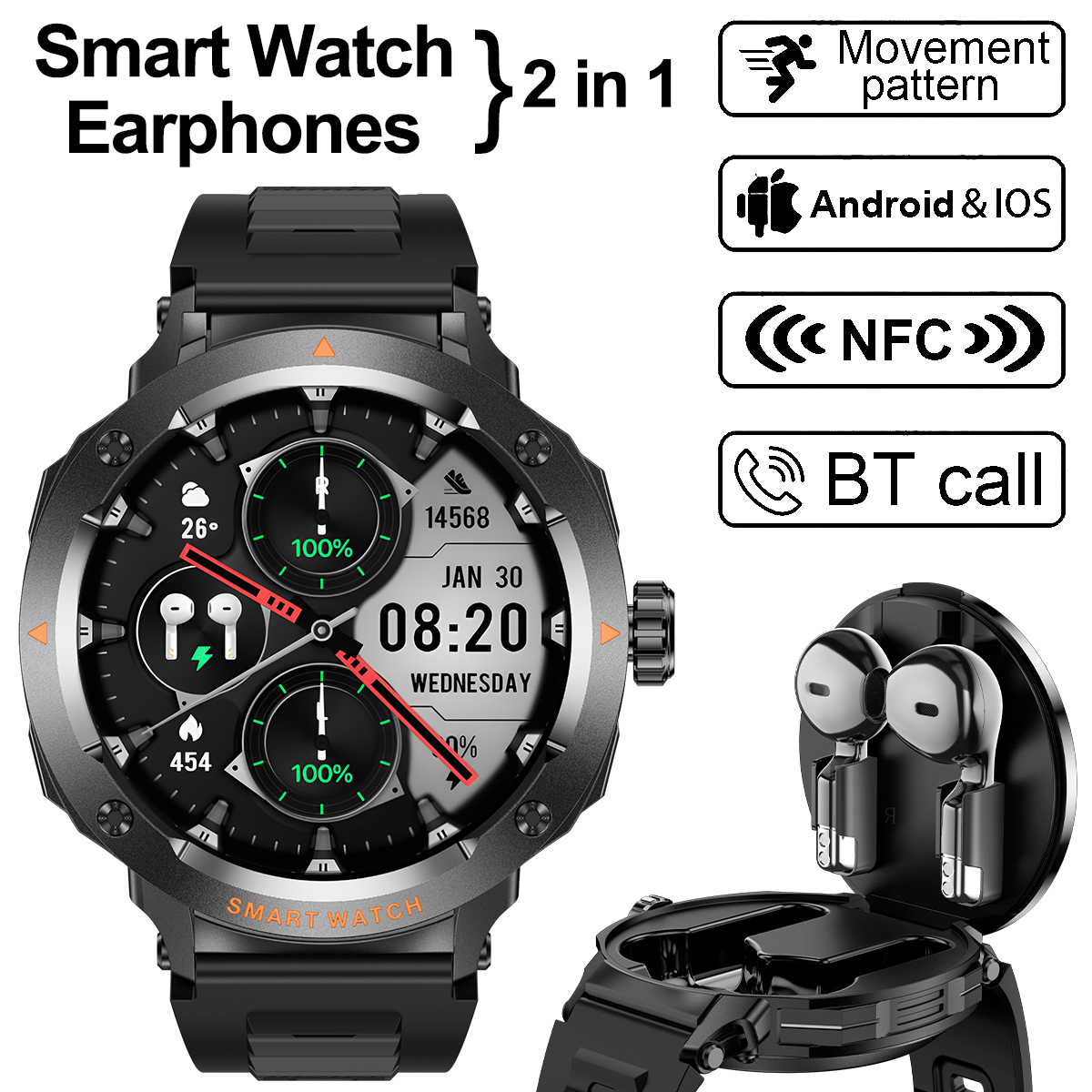 NFC Smart Watch Wireless Earph - Luxury Watch On Wrist ulasan dan harga