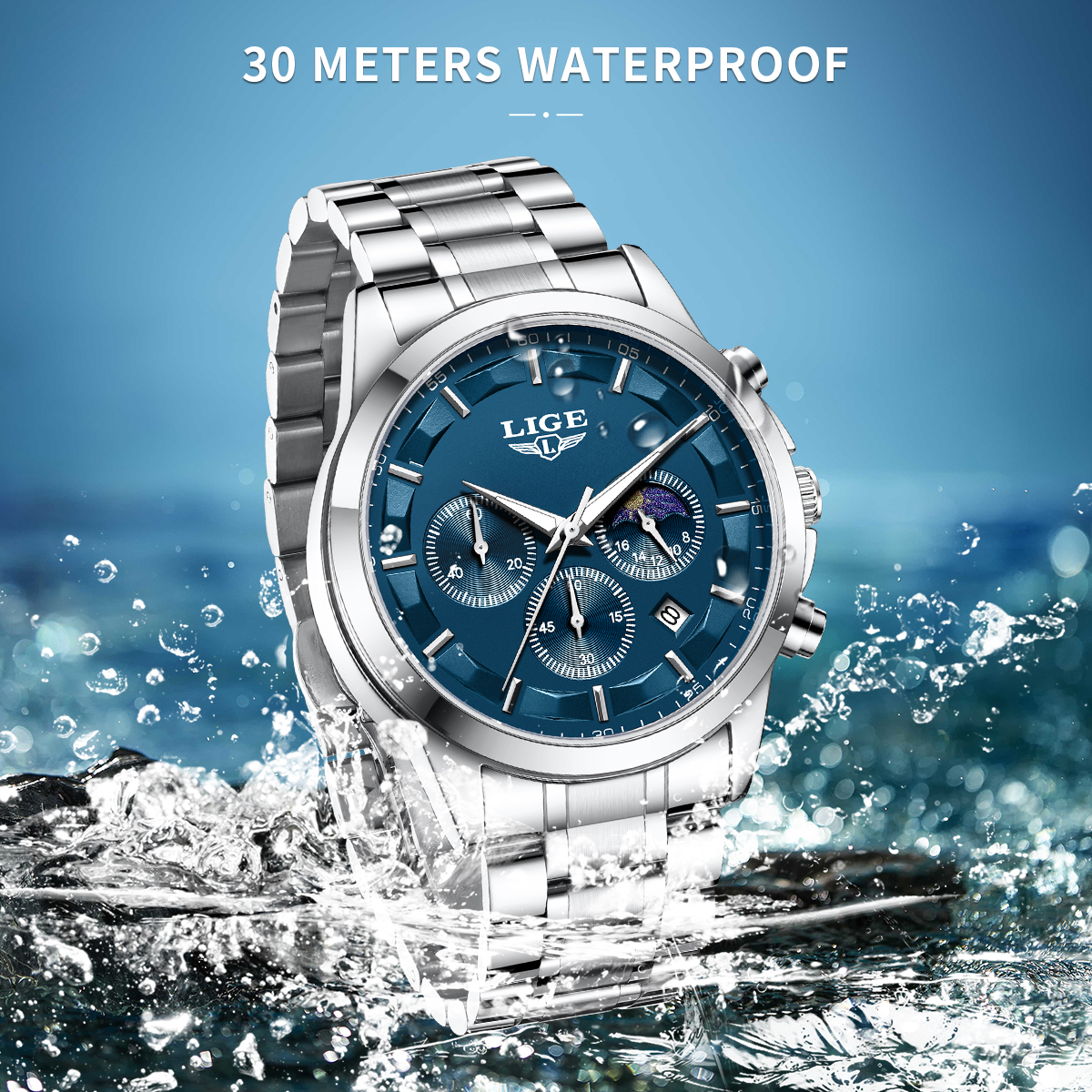 LIGE Luxury Fashion Quartz Man - Luxury Watch Hand ulasan dan harga